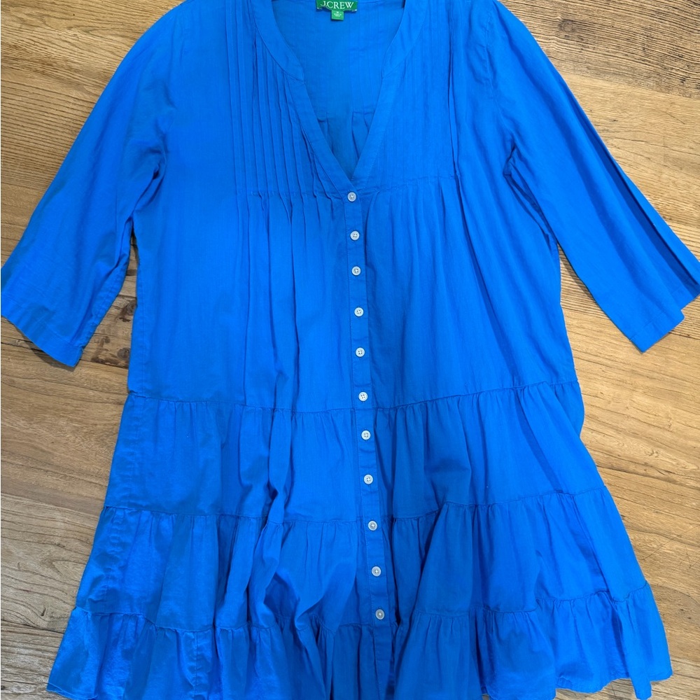 J. Crew Women’s Bright Blue Button-Front Tiered Dress